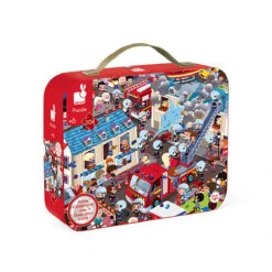 Firemen 208 Piece Round Observational Jigsaw Puzzle In Carry Case By Janod