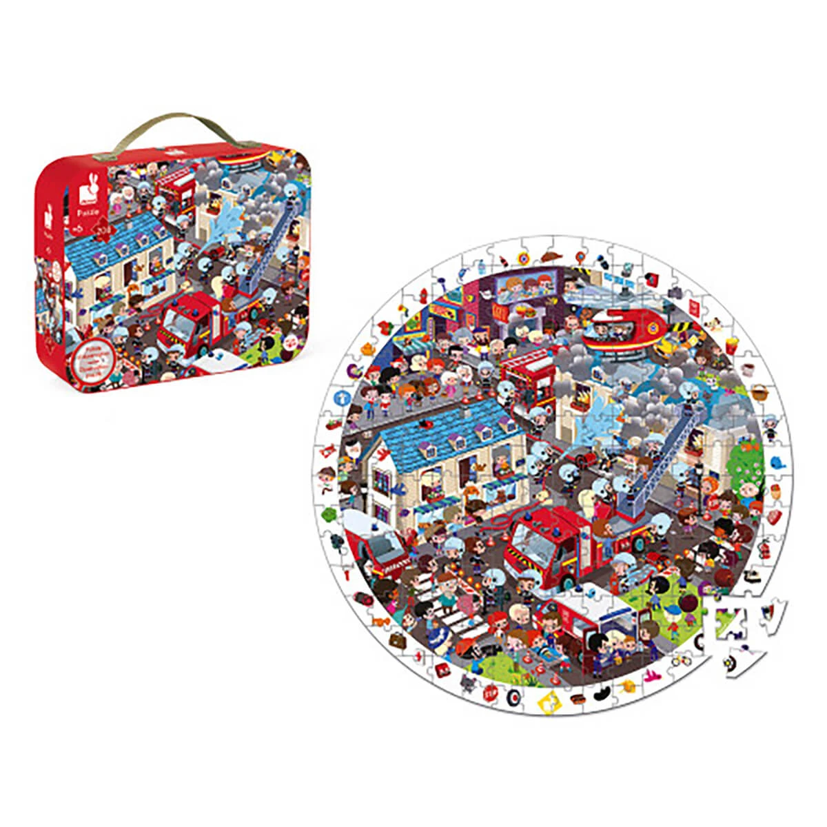 Firemen 208 Piece Round Observational Jigsaw Puzzle In Carry Case By Janod - Image 3