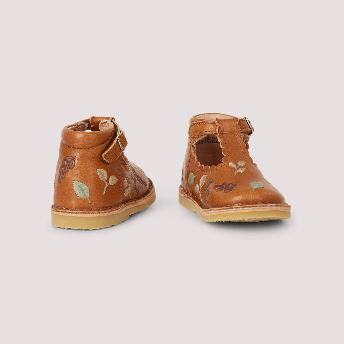 Uniqua Autumn Leaves Scallop T Bar Starter Shoes In Cognac By Petit Nord - Image 12