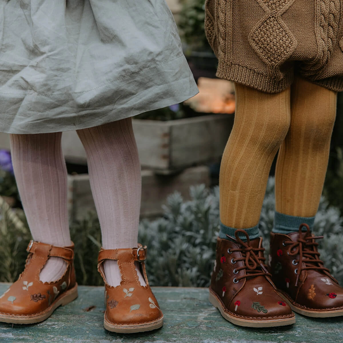 Uniqua Autumn Leaves Scallop T Bar Starter Shoes In Cognac By Petit Nord - Image 7