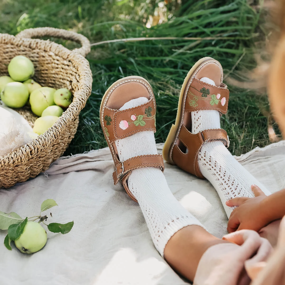 Uniqua Blooming Clover Scallop Velcro Sandal In Latte By Petit Nord - Image 8