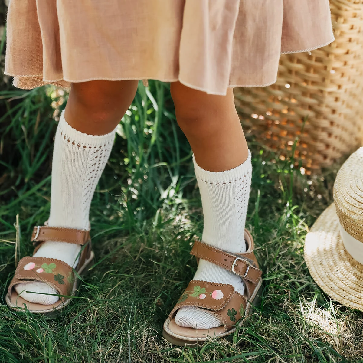 Uniqua Blooming Clover Scallop Velcro Sandal In Latte By Petit Nord - Image 13