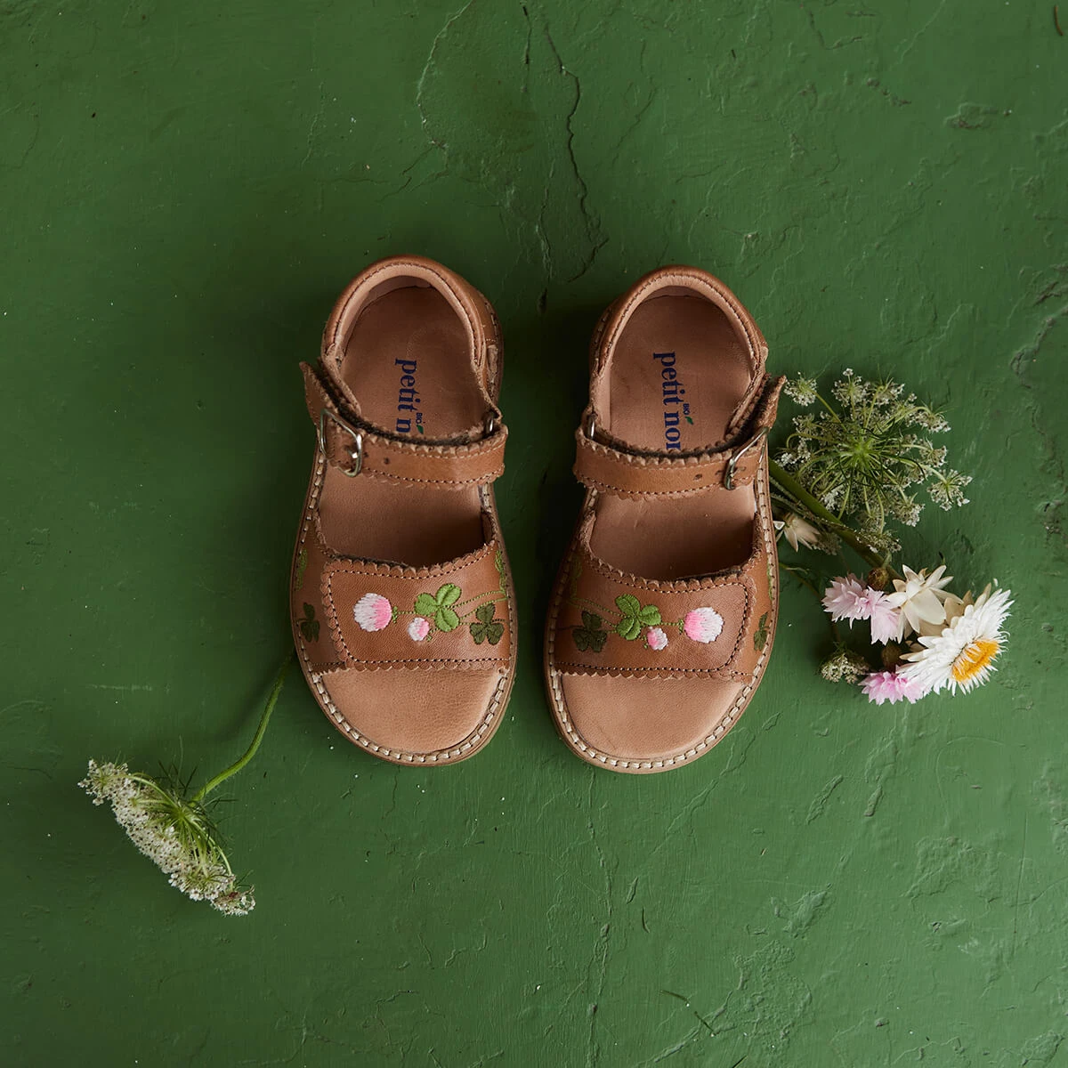 Uniqua Blooming Clover Scallop Velcro Sandal In Latte By Petit Nord - Image 6