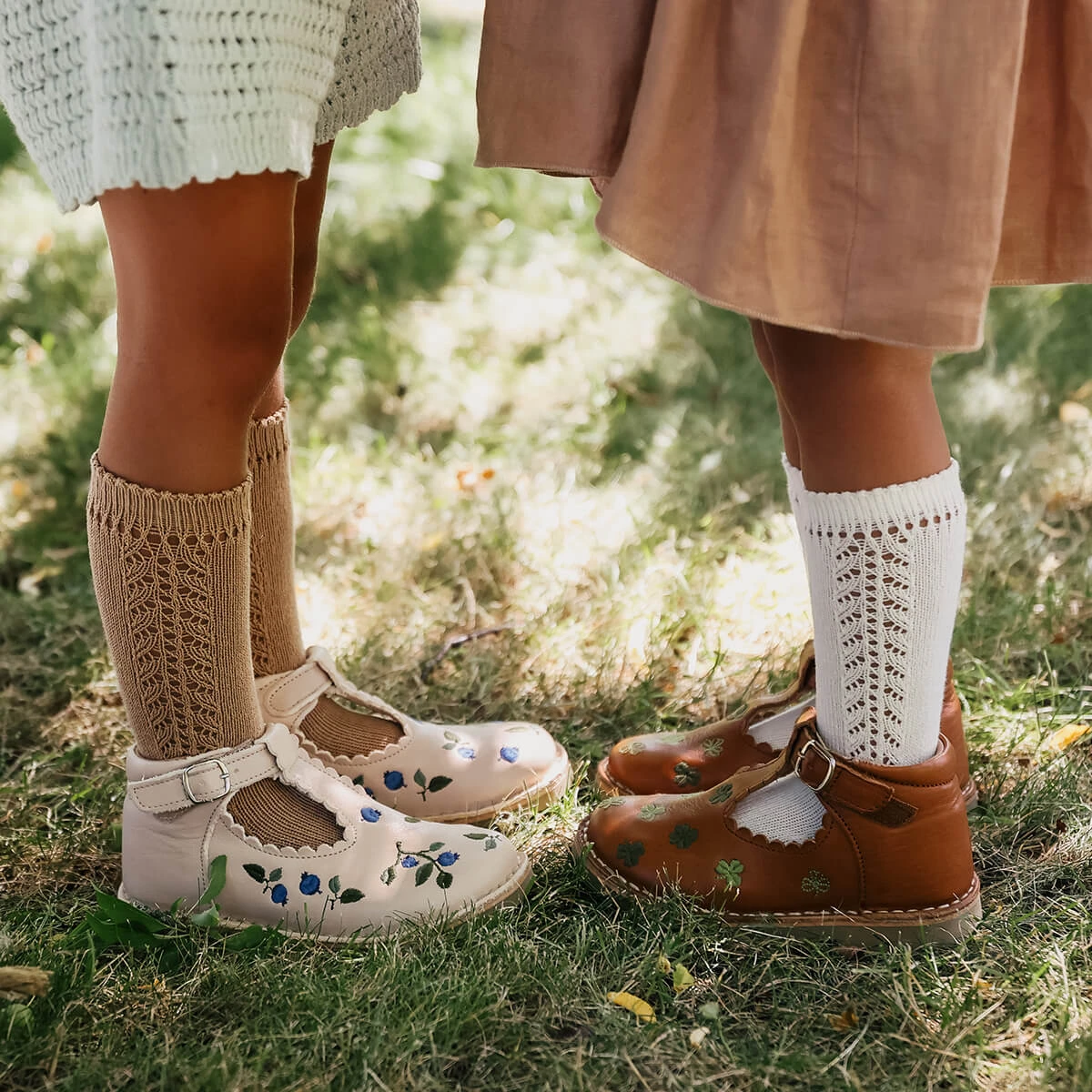 Uniqua Clover Scallop T Bar Starter Shoes In Cognac By Petit Nord - Image 6