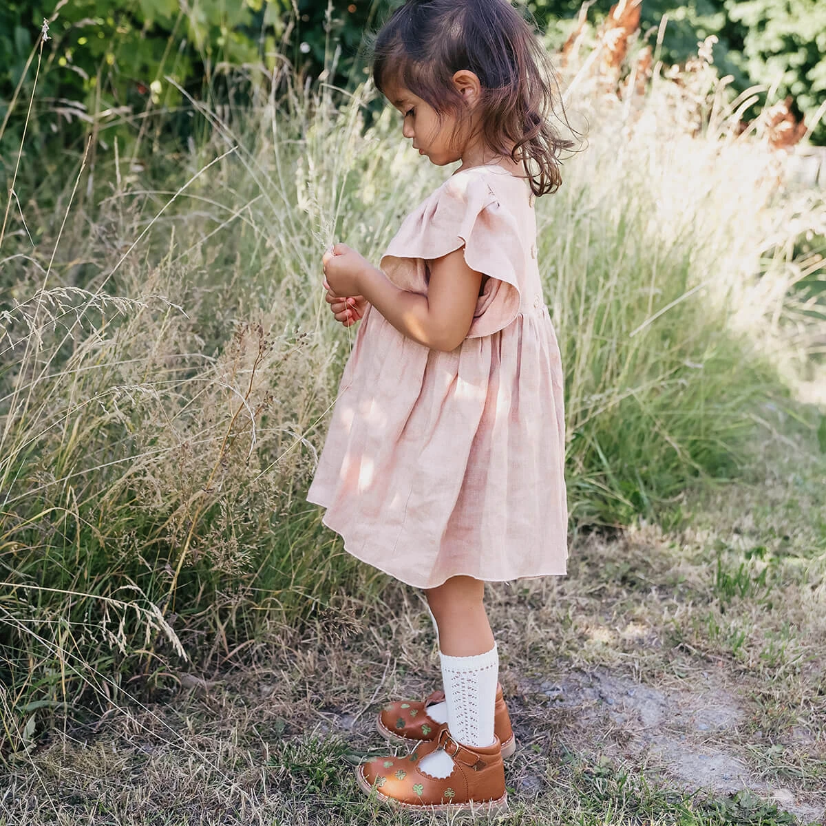 Uniqua Clover Scallop T Bar Starter Shoes In Cognac By Petit Nord - Image 5