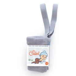 Teddy Warmy Footed Tights With Braces In Pearl Grey By Silly Silas