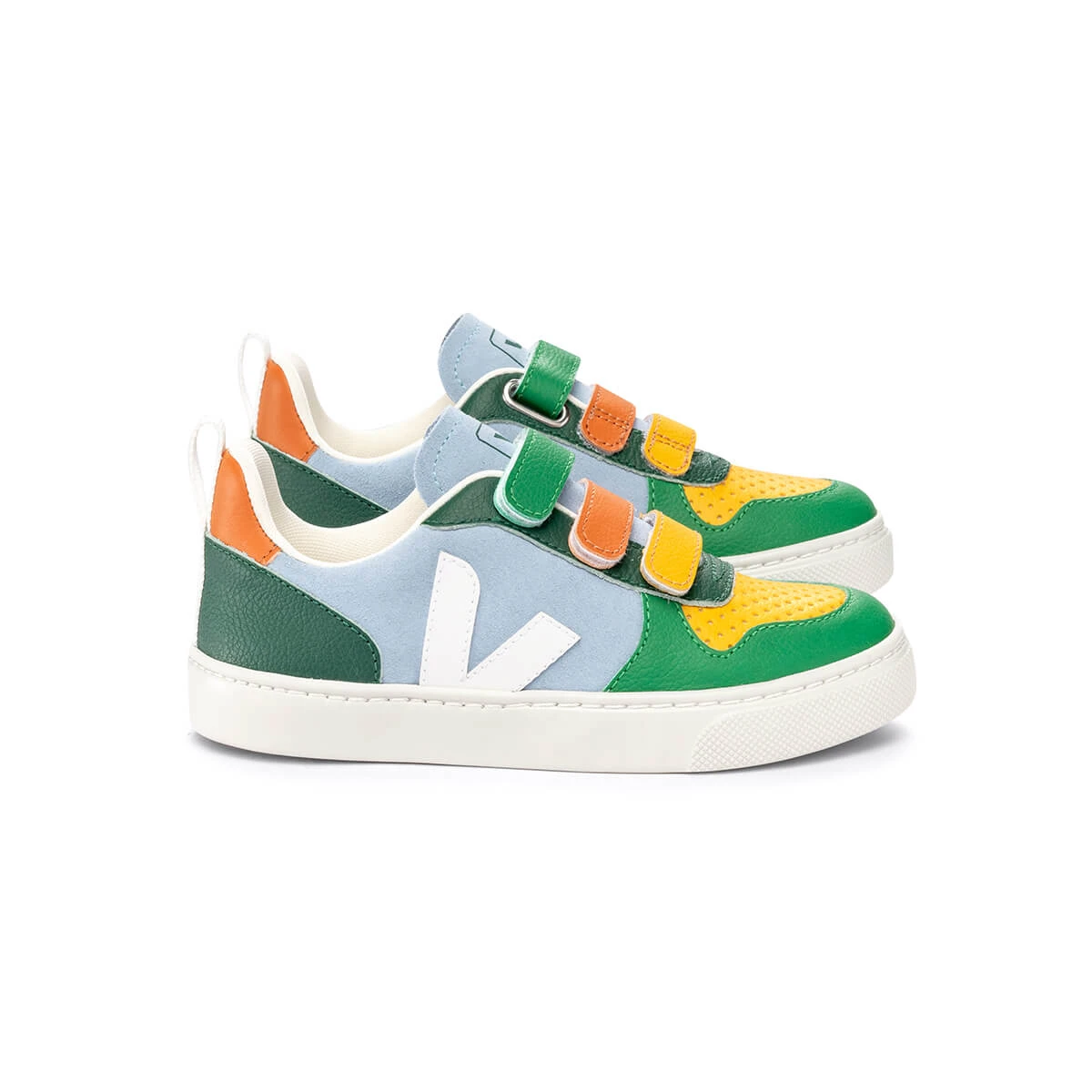 V-10 Small Suede Velcro Trainers In Multico / Steel By Veja