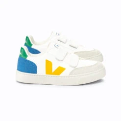 V-12 Small Chromefree Leather Trainers In Extra White / Multico / Indigo By Veja