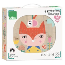 Suzy Ulman Evolutive Wooden Jigsaw Puzzles By Vilac (Set Of 4)