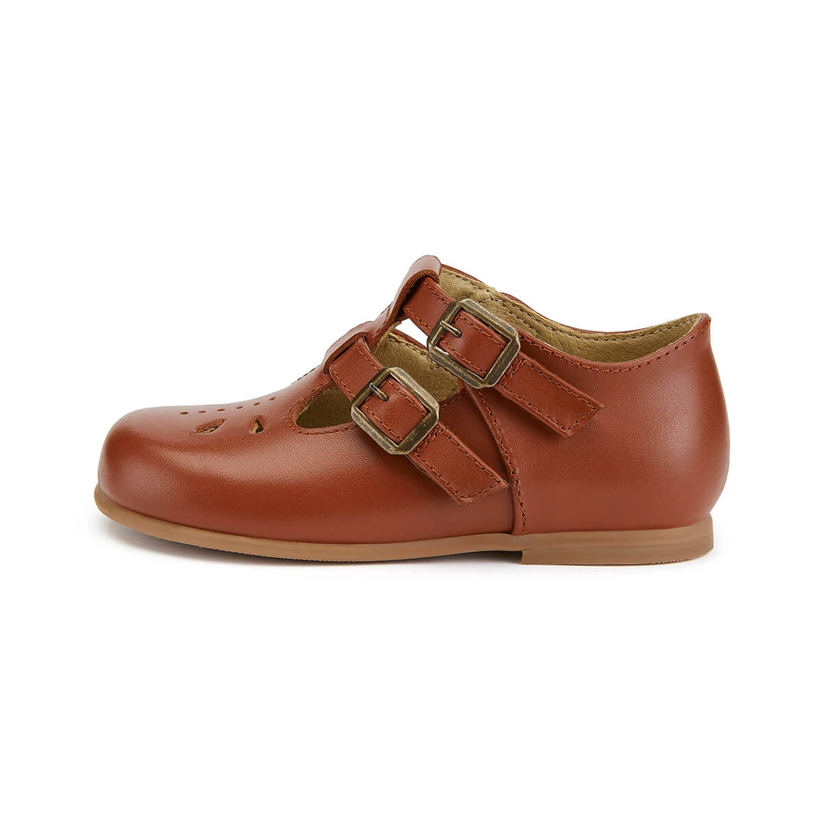 Lucy Double Strap T-Bar Shoes In Cognac Leather By Young Soles - Last Ones In Stock - EUR 31-35 / UK 12.5-2.5 - Image 4
