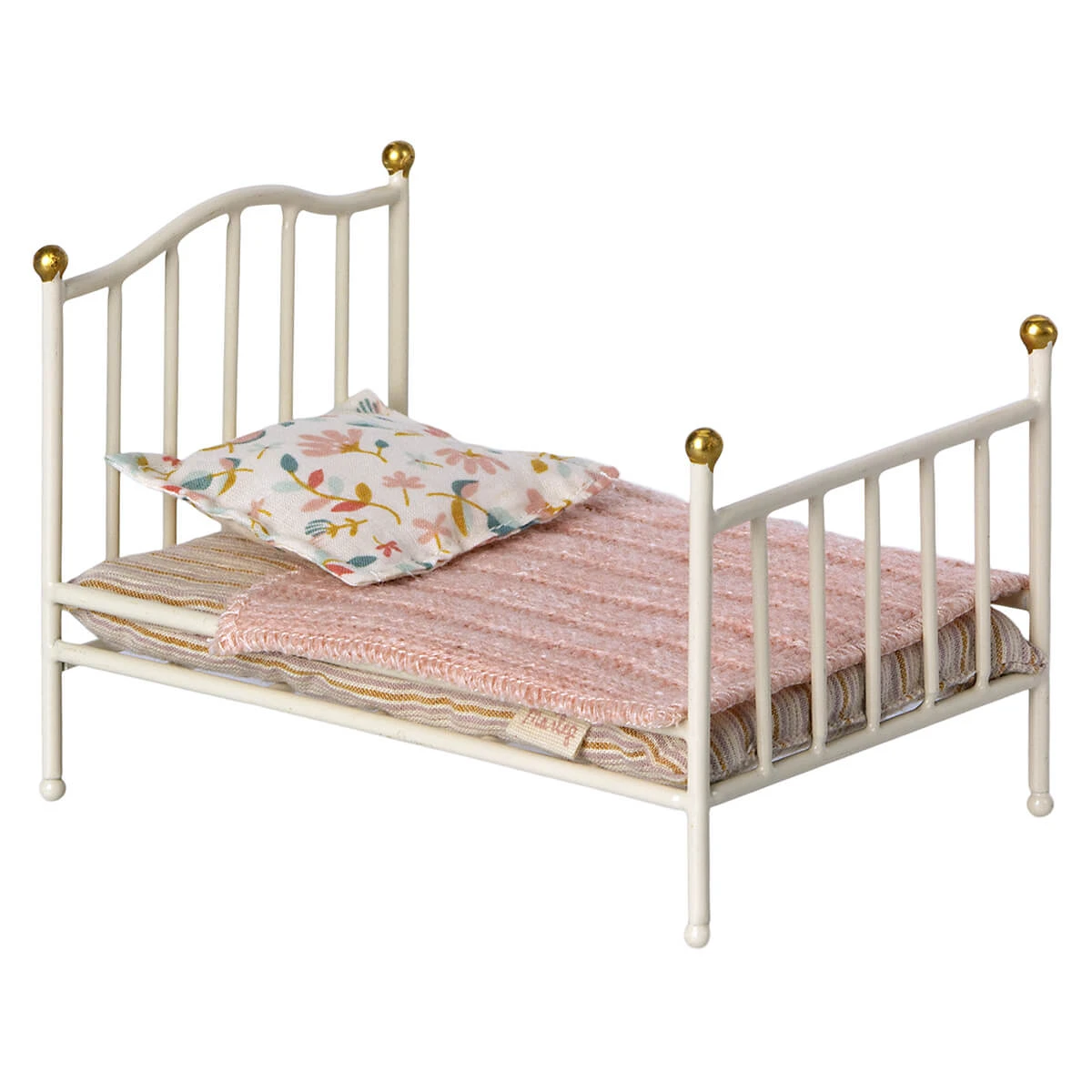 Vintage Mouse Bed In Off White With Pink Blanket By Maileg