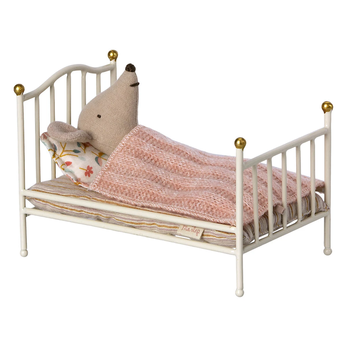 Vintage Mouse Bed In Off White With Pink Blanket By Maileg - Image 2