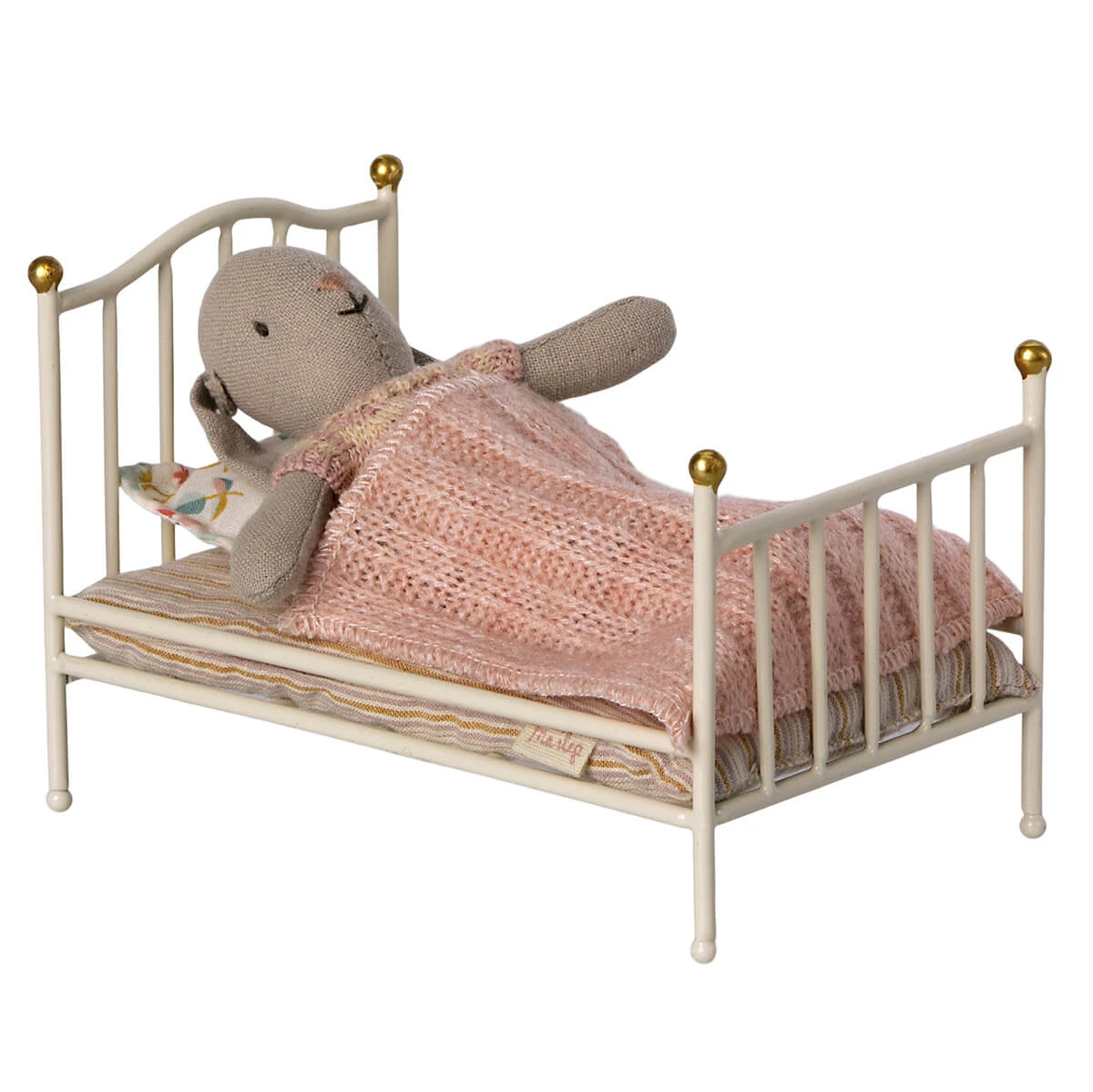 Vintage Mouse Bed In Off White With Pink Blanket By Maileg - Image 3