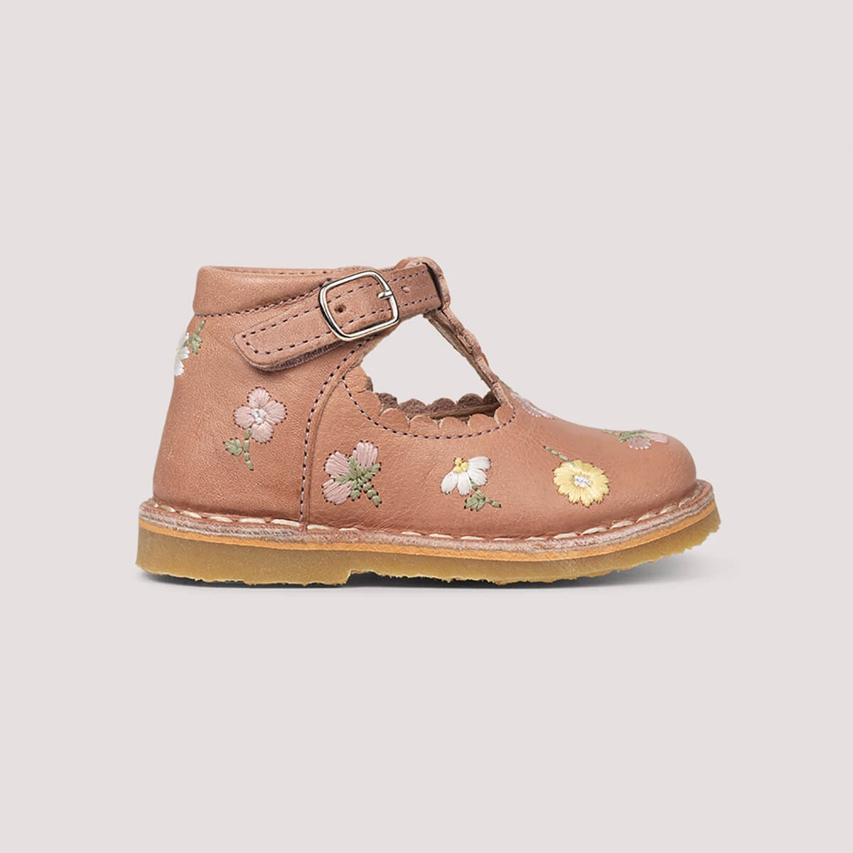 Uniqua Flower Scallop T Bar Starter Shoes In Old Rose By Petit Nord - Image 3