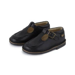 Parker Velcro T-Bar Shoes In Black Leather By Young Soles