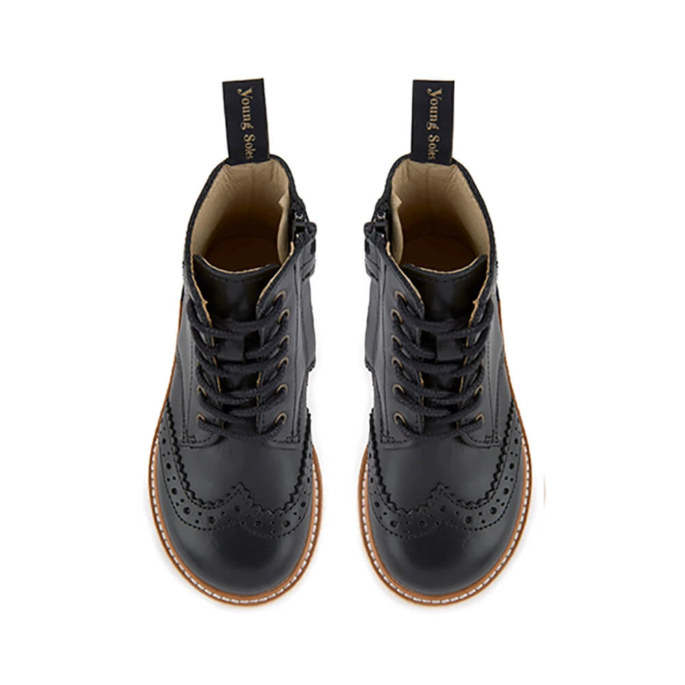 Sidney Brogue Boots In Black Leather By Young Soles - Image 3